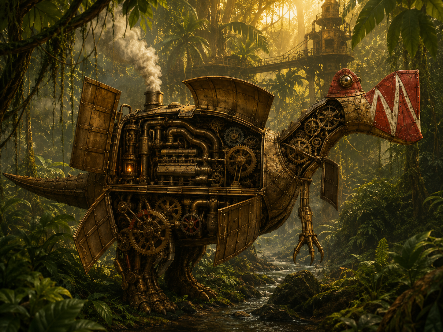 Chicken Bot as a detailed steampunk creature