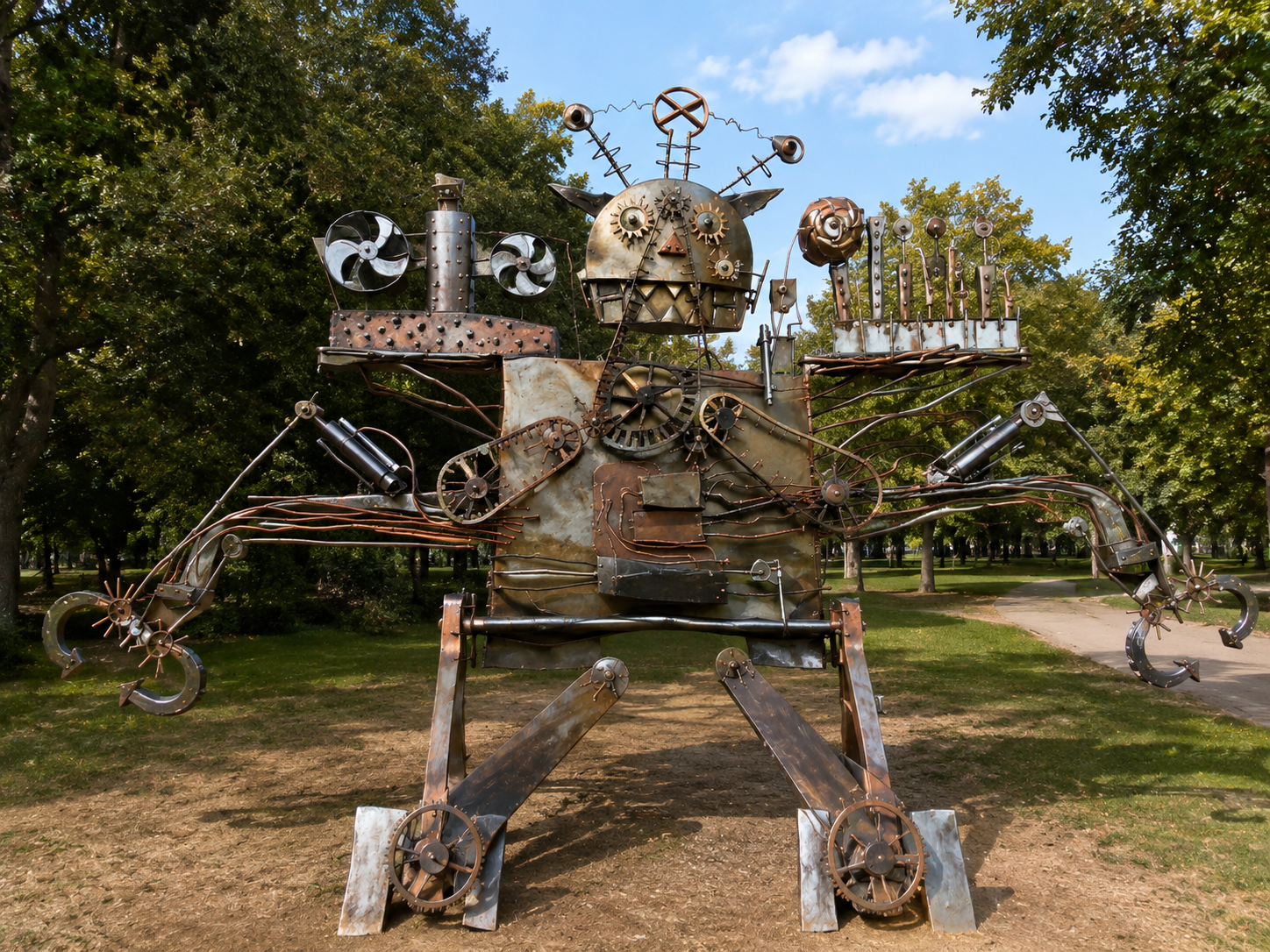 Crab Bot as a polished hovering mechanical sculpture