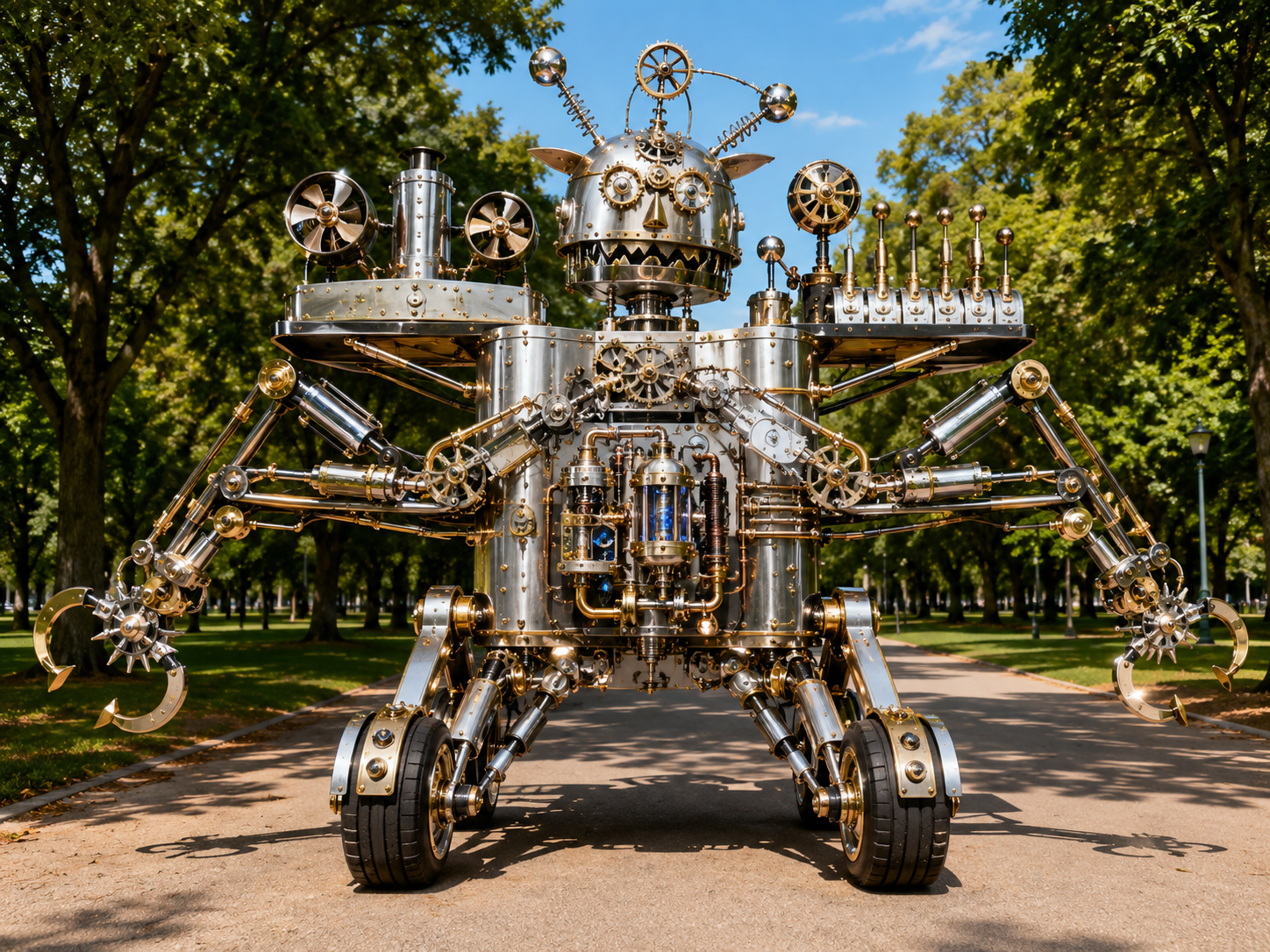 Crab Bot with mechanical arms and brass details